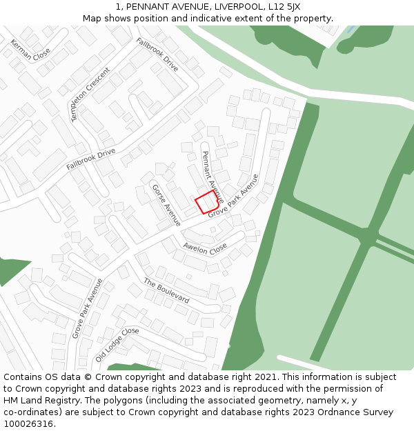 1, PENNANT AVENUE, LIVERPOOL, L12 5JX: Location map and indicative extent of plot