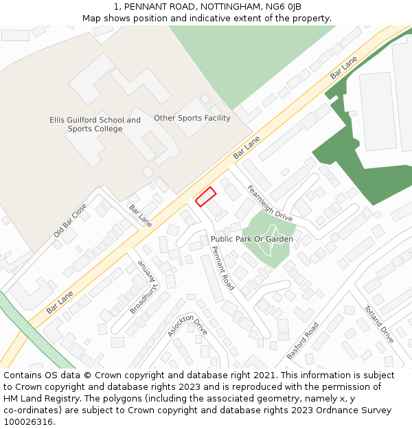 1, PENNANT ROAD, NOTTINGHAM, NG6 0JB: Location map and indicative extent of plot