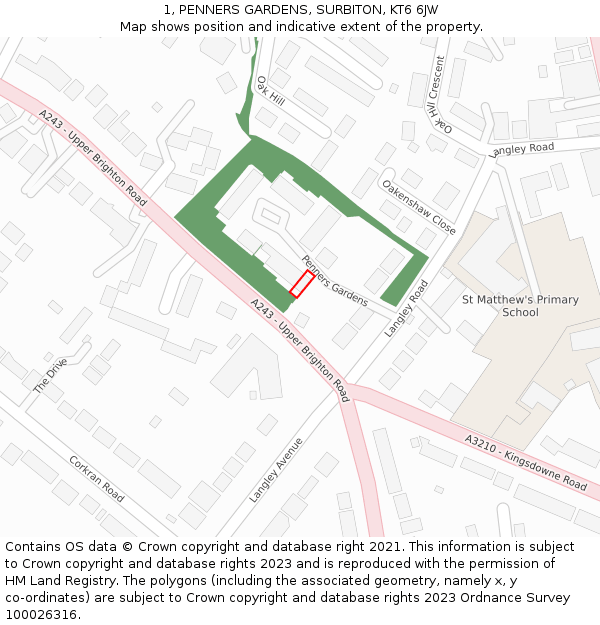 1, PENNERS GARDENS, SURBITON, KT6 6JW: Location map and indicative extent of plot