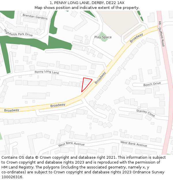 1, PENNY LONG LANE, DERBY, DE22 1AX: Location map and indicative extent of plot