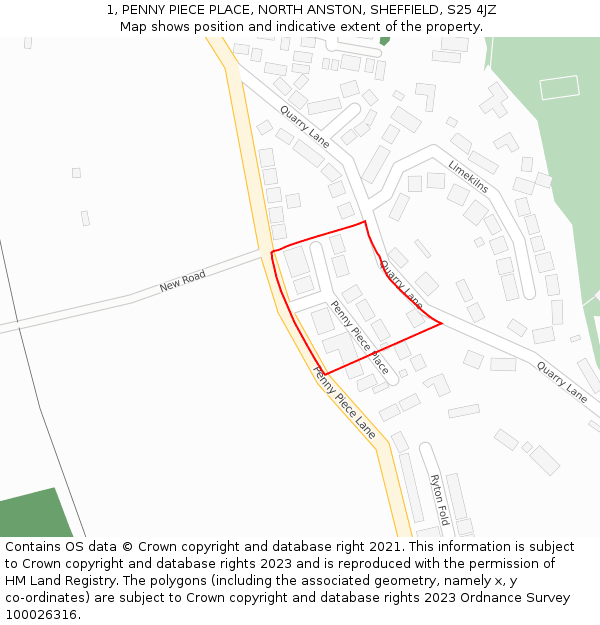 1, PENNY PIECE PLACE, NORTH ANSTON, SHEFFIELD, S25 4JZ: Location map and indicative extent of plot