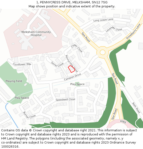 1, PENNYCRESS DRIVE, MELKSHAM, SN12 7SG: Location map and indicative extent of plot