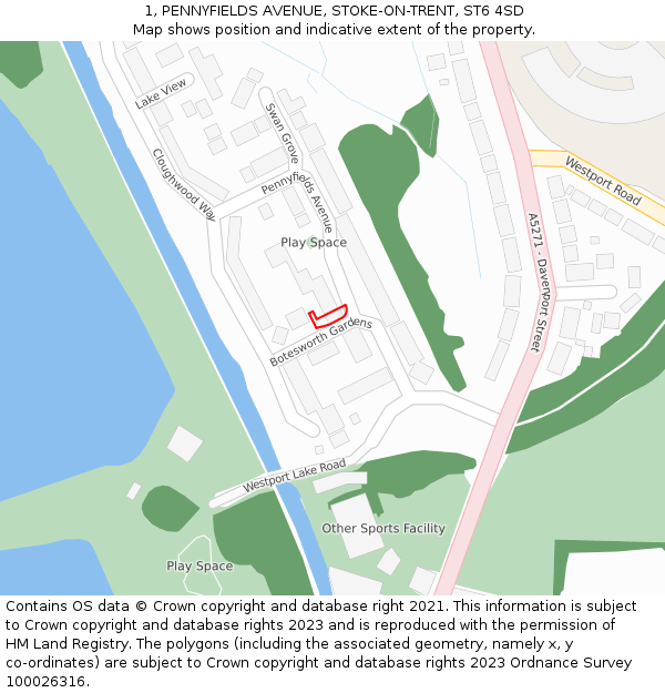 1, PENNYFIELDS AVENUE, STOKE-ON-TRENT, ST6 4SD: Location map and indicative extent of plot