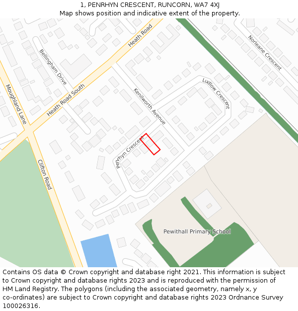 1, PENRHYN CRESCENT, RUNCORN, WA7 4XJ: Location map and indicative extent of plot