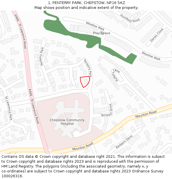 1, PENTERRY PARK, CHEPSTOW, NP16 5AZ: Location map and indicative extent of plot