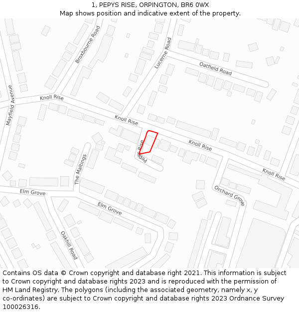 1, PEPYS RISE, ORPINGTON, BR6 0WX: Location map and indicative extent of plot