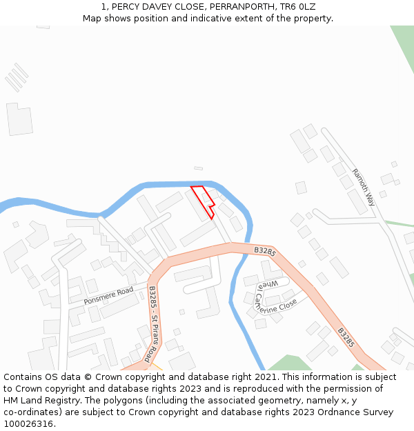 1, PERCY DAVEY CLOSE, PERRANPORTH, TR6 0LZ: Location map and indicative extent of plot