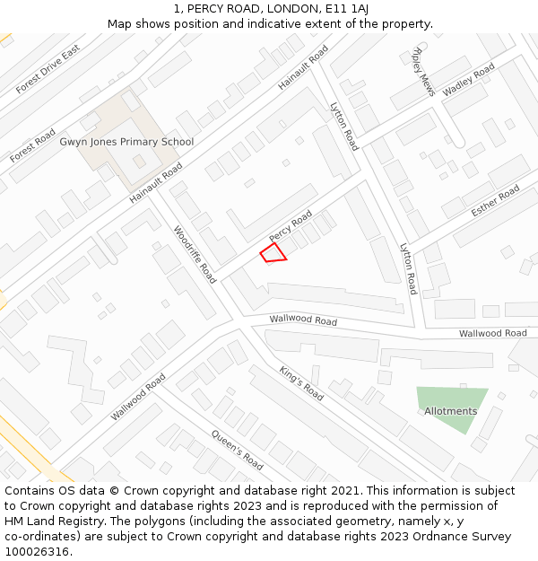 1, PERCY ROAD, LONDON, E11 1AJ: Location map and indicative extent of plot