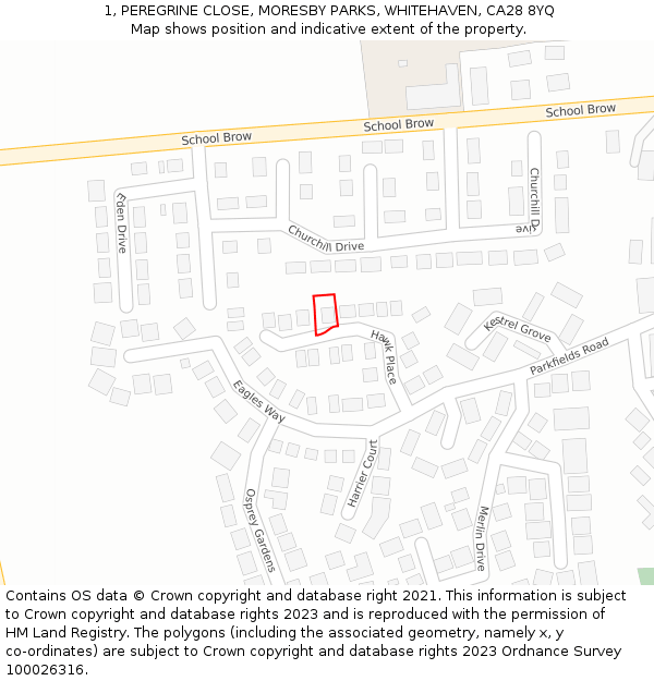 1, PEREGRINE CLOSE, MORESBY PARKS, WHITEHAVEN, CA28 8YQ: Location map and indicative extent of plot