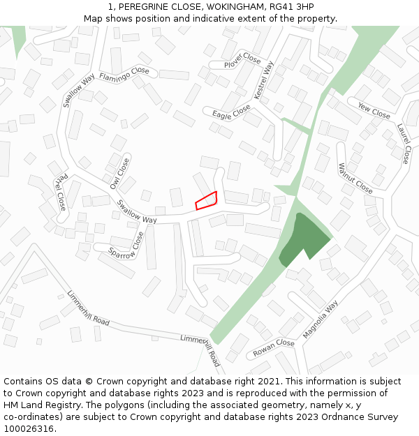 1, PEREGRINE CLOSE, WOKINGHAM, RG41 3HP: Location map and indicative extent of plot