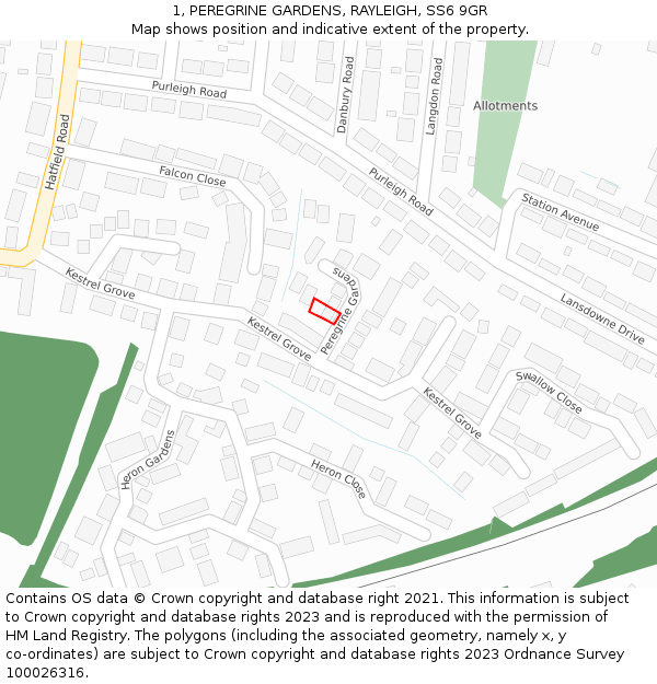 1, PEREGRINE GARDENS, RAYLEIGH, SS6 9GR: Location map and indicative extent of plot