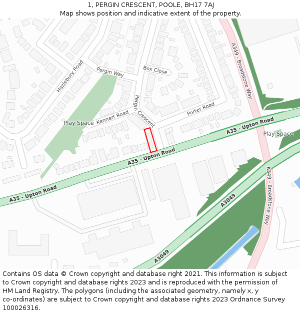 1, PERGIN CRESCENT, POOLE, BH17 7AJ: Location map and indicative extent of plot