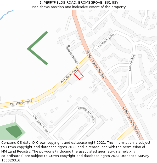 1, PERRYFIELDS ROAD, BROMSGROVE, B61 8SY: Location map and indicative extent of plot