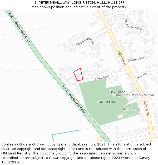 1, PETER NEVILL WAY, LONG RISTON, HULL, HU11 5FF: Location map and indicative extent of plot