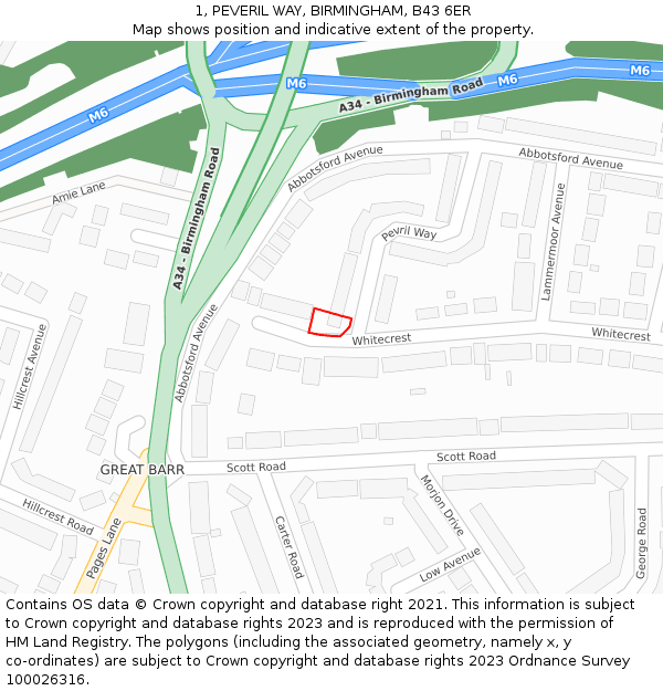 1, PEVERIL WAY, BIRMINGHAM, B43 6ER: Location map and indicative extent of plot