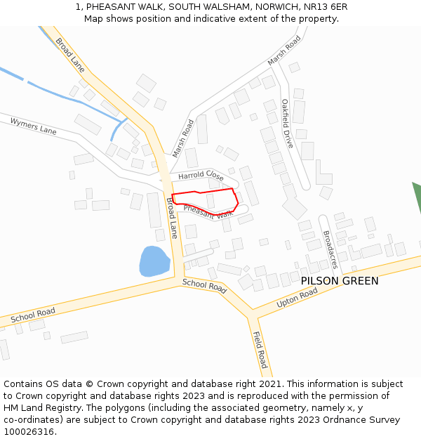 1, PHEASANT WALK, SOUTH WALSHAM, NORWICH, NR13 6ER: Location map and indicative extent of plot