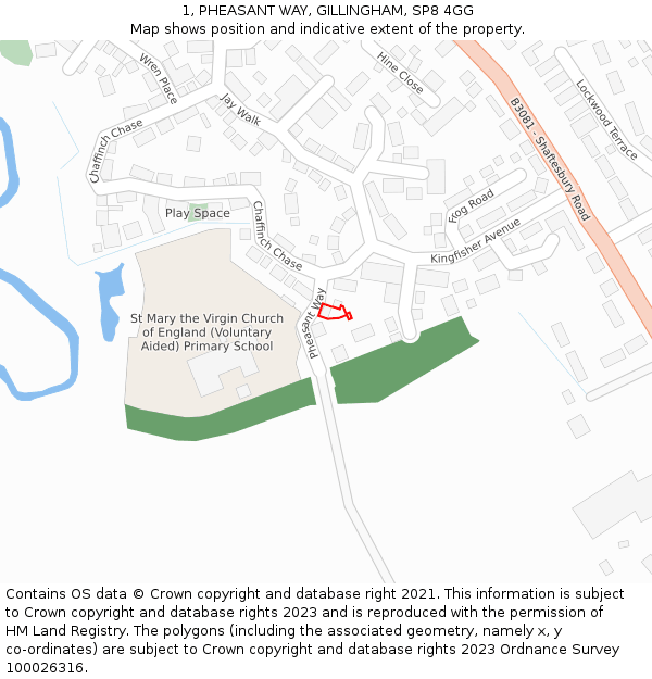 1, PHEASANT WAY, GILLINGHAM, SP8 4GG: Location map and indicative extent of plot