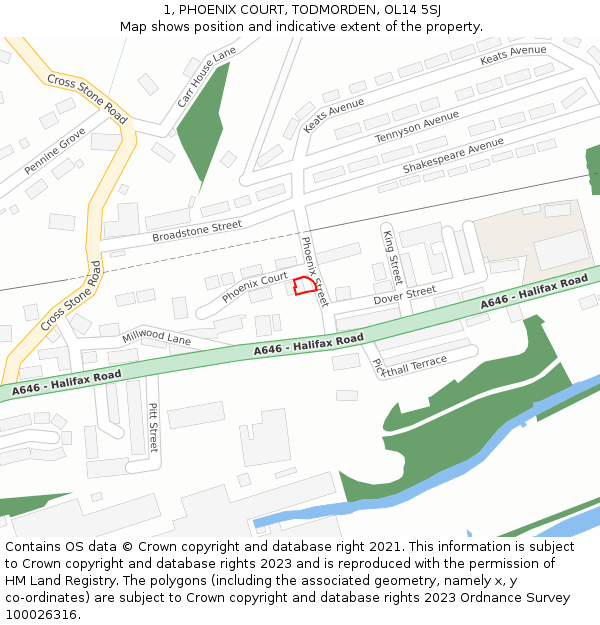 1, PHOENIX COURT, TODMORDEN, OL14 5SJ: Location map and indicative extent of plot