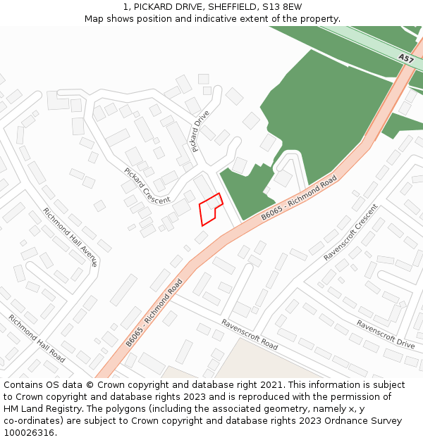 1, PICKARD DRIVE, SHEFFIELD, S13 8EW: Location map and indicative extent of plot