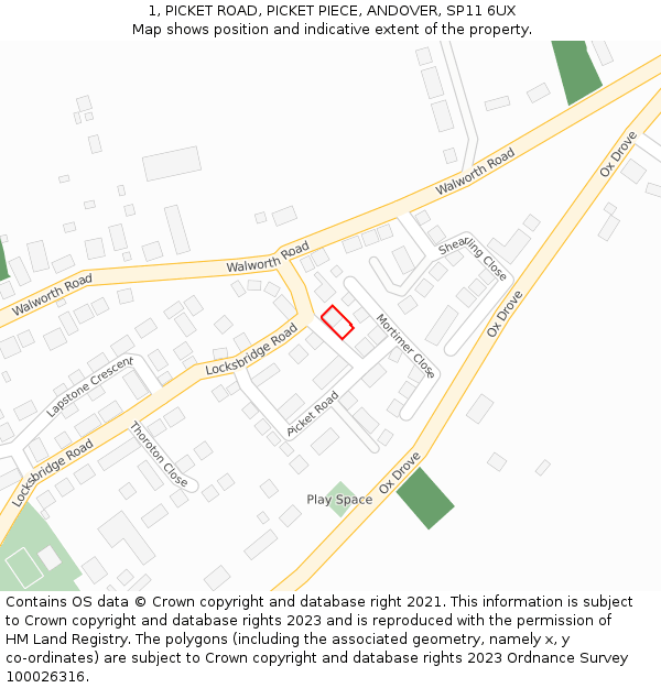 1, PICKET ROAD, PICKET PIECE, ANDOVER, SP11 6UX: Location map and indicative extent of plot