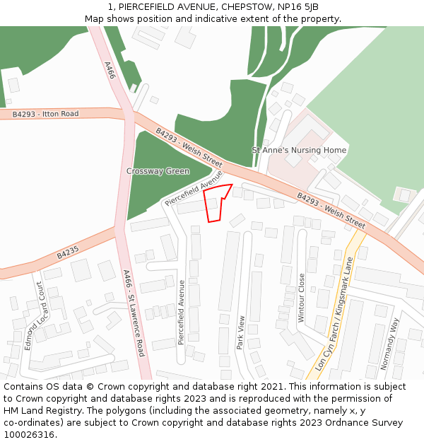 1, PIERCEFIELD AVENUE, CHEPSTOW, NP16 5JB: Location map and indicative extent of plot