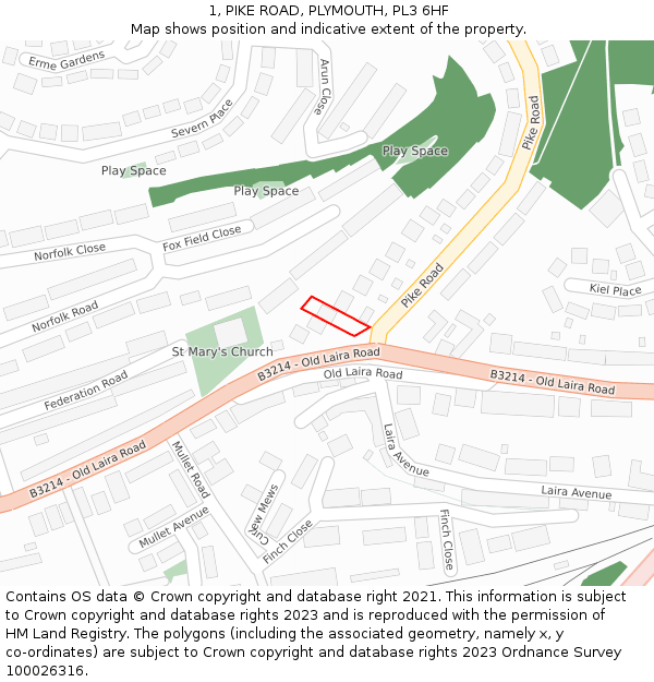 1, PIKE ROAD, PLYMOUTH, PL3 6HF: Location map and indicative extent of plot