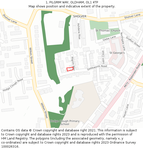 1, PILGRIM WAY, OLDHAM, OL1 4TP: Location map and indicative extent of plot