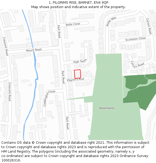 1, PILGRIMS RISE, BARNET, EN4 9QP: Location map and indicative extent of plot