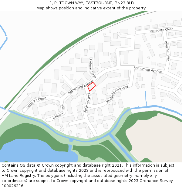 1, PILTDOWN WAY, EASTBOURNE, BN23 8LB: Location map and indicative extent of plot