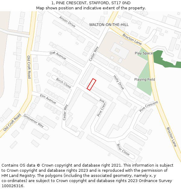 1, PINE CRESCENT, STAFFORD, ST17 0ND: Location map and indicative extent of plot