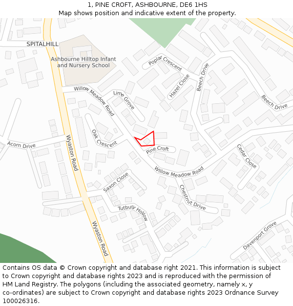 1, PINE CROFT, ASHBOURNE, DE6 1HS: Location map and indicative extent of plot