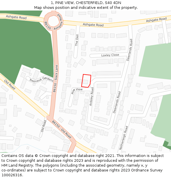 1, PINE VIEW, CHESTERFIELD, S40 4DN: Location map and indicative extent of plot