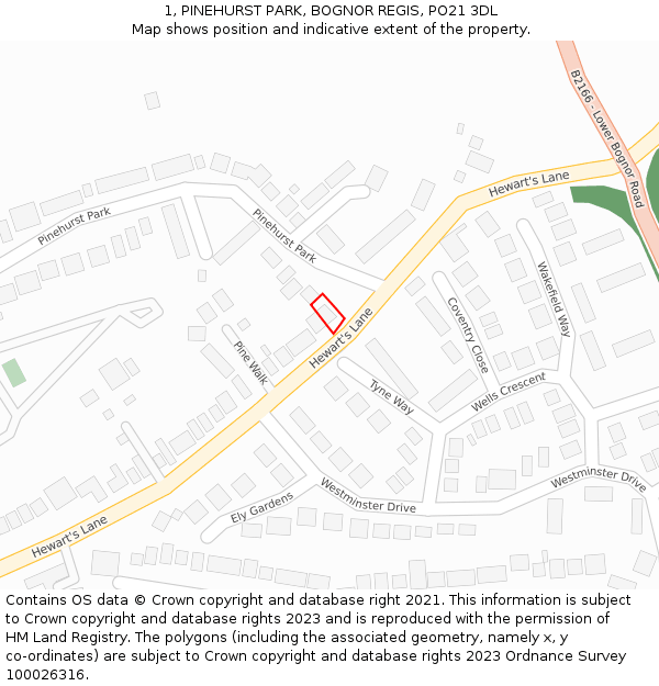 1, PINEHURST PARK, BOGNOR REGIS, PO21 3DL: Location map and indicative extent of plot