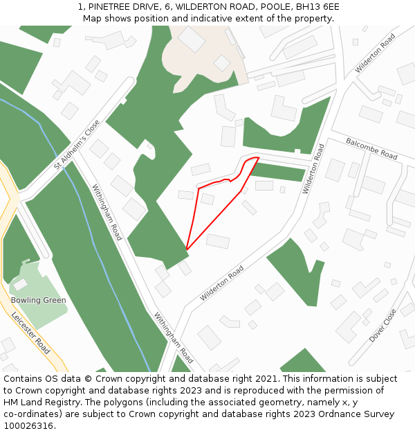 1, PINETREE DRIVE, 6, WILDERTON ROAD, POOLE, BH13 6EE: Location map and indicative extent of plot