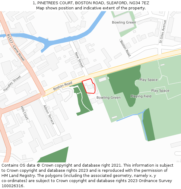 1, PINETREES COURT, BOSTON ROAD, SLEAFORD, NG34 7EZ: Location map and indicative extent of plot