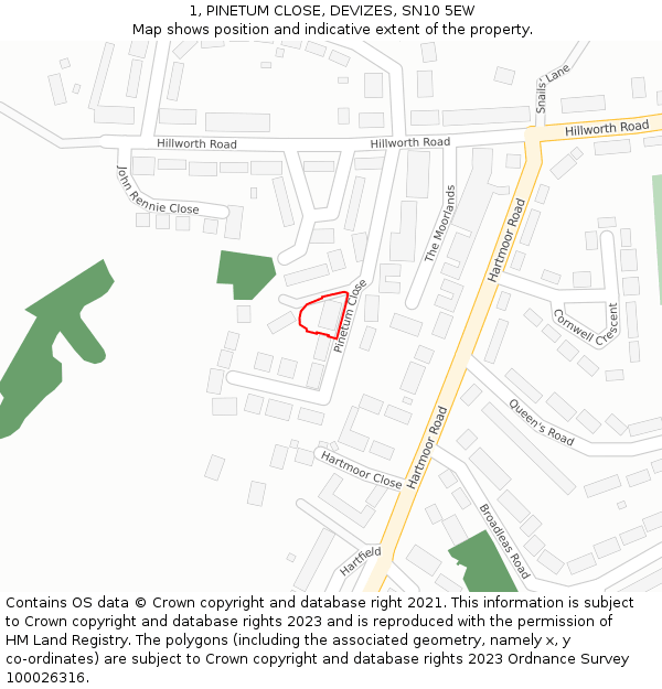 1, PINETUM CLOSE, DEVIZES, SN10 5EW: Location map and indicative extent of plot