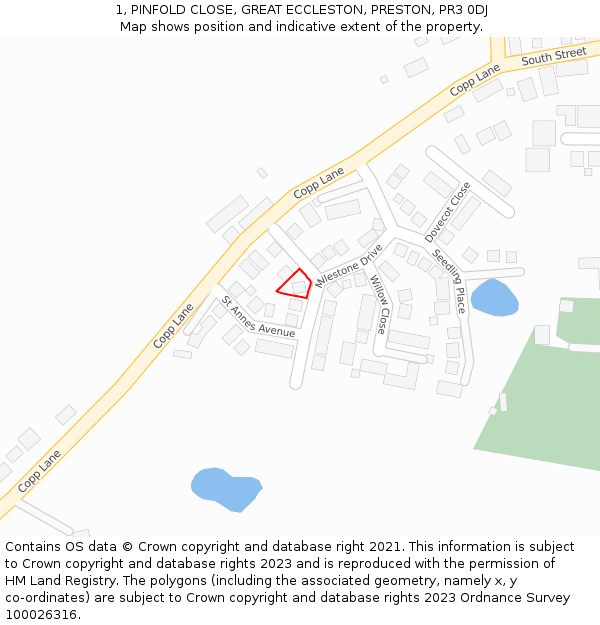 1, PINFOLD CLOSE, GREAT ECCLESTON, PRESTON, PR3 0DJ: Location map and indicative extent of plot