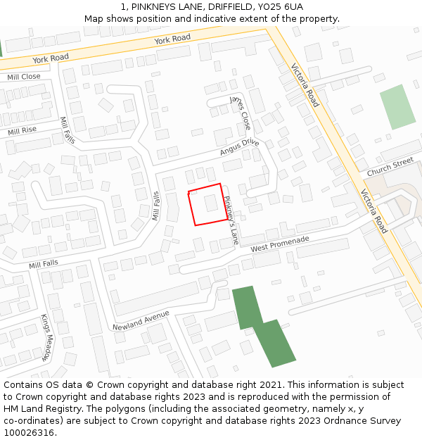 1, PINKNEYS LANE, DRIFFIELD, YO25 6UA: Location map and indicative extent of plot