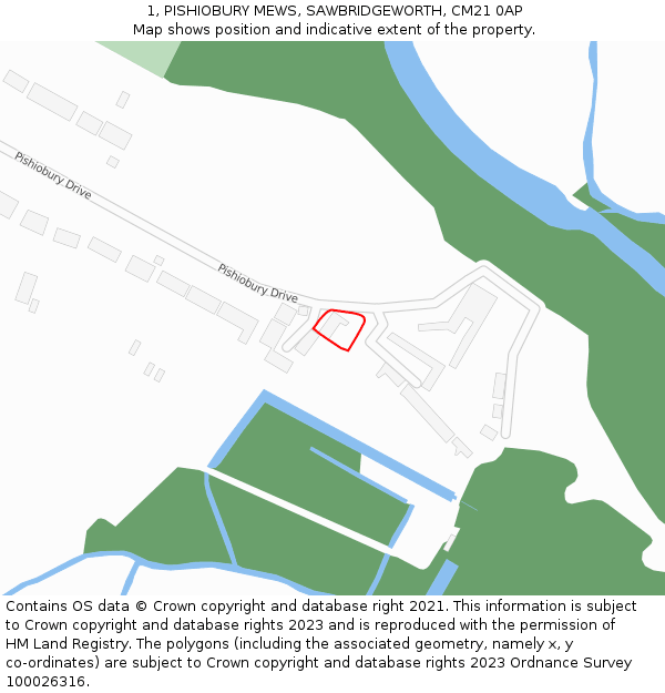 1, PISHIOBURY MEWS, SAWBRIDGEWORTH, CM21 0AP: Location map and indicative extent of plot