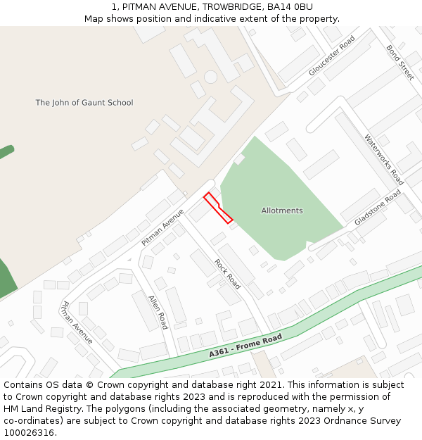 1, PITMAN AVENUE, TROWBRIDGE, BA14 0BU: Location map and indicative extent of plot