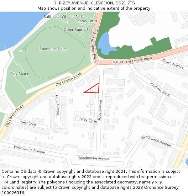 1, PIZEY AVENUE, CLEVEDON, BS21 7TS: Location map and indicative extent of plot