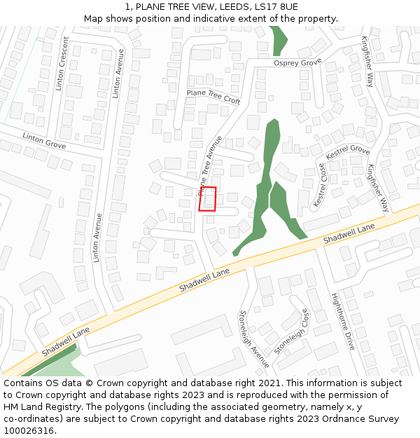 1, PLANE TREE VIEW, LEEDS, LS17 8UE: Location map and indicative extent of plot