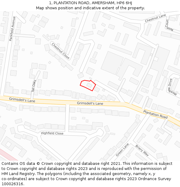 1, PLANTATION ROAD, AMERSHAM, HP6 6HJ: Location map and indicative extent of plot