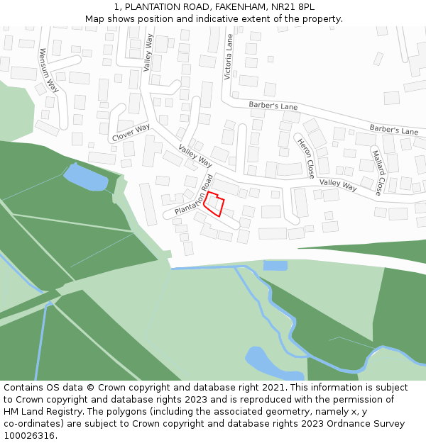 1, PLANTATION ROAD, FAKENHAM, NR21 8PL: Location map and indicative extent of plot