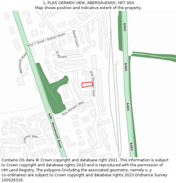 1, PLAS DERWEN VIEW, ABERGAVENNY, NP7 9SX: Location map and indicative extent of plot
