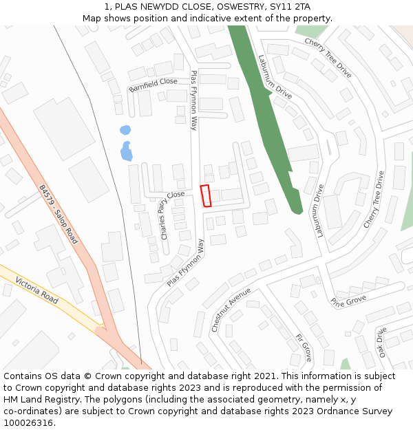 1, PLAS NEWYDD CLOSE, OSWESTRY, SY11 2TA: Location map and indicative extent of plot