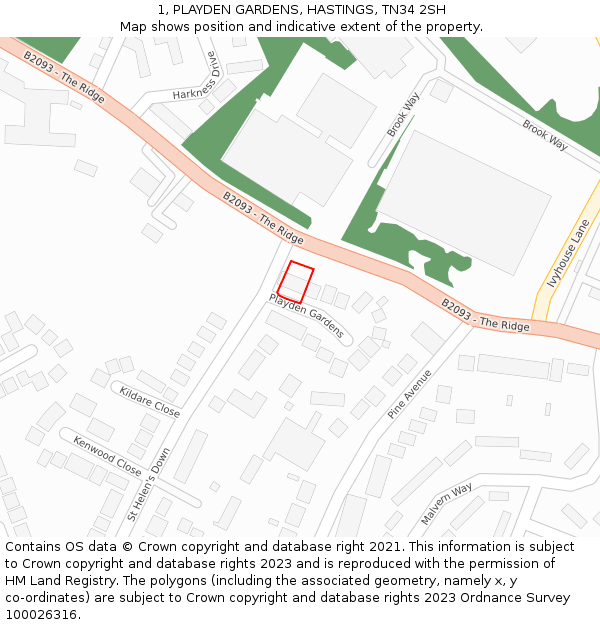 1, PLAYDEN GARDENS, HASTINGS, TN34 2SH: Location map and indicative extent of plot