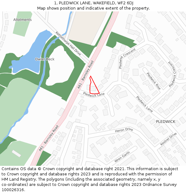 1, PLEDWICK LANE, WAKEFIELD, WF2 6DJ: Location map and indicative extent of plot