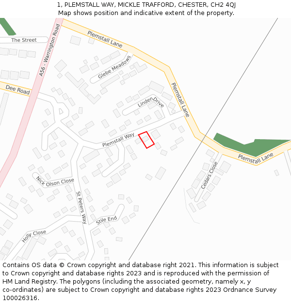 1, PLEMSTALL WAY, MICKLE TRAFFORD, CHESTER, CH2 4QJ: Location map and indicative extent of plot