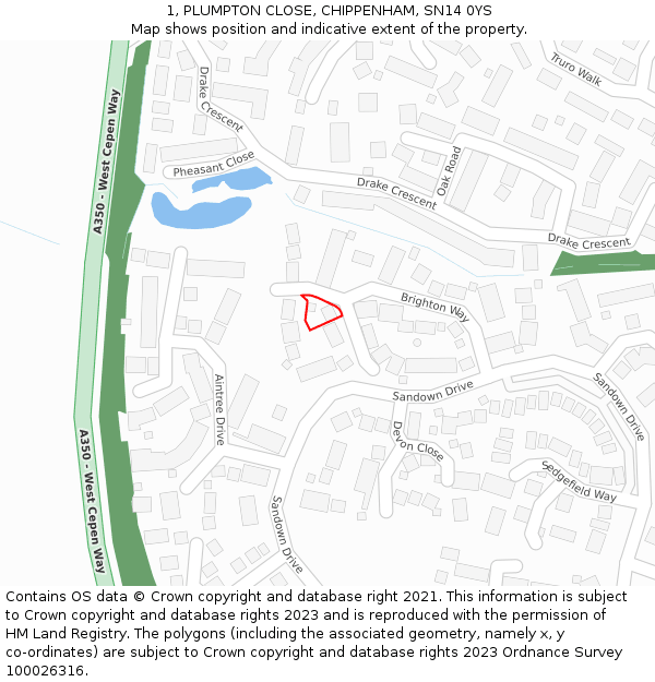 1, PLUMPTON CLOSE, CHIPPENHAM, SN14 0YS: Location map and indicative extent of plot